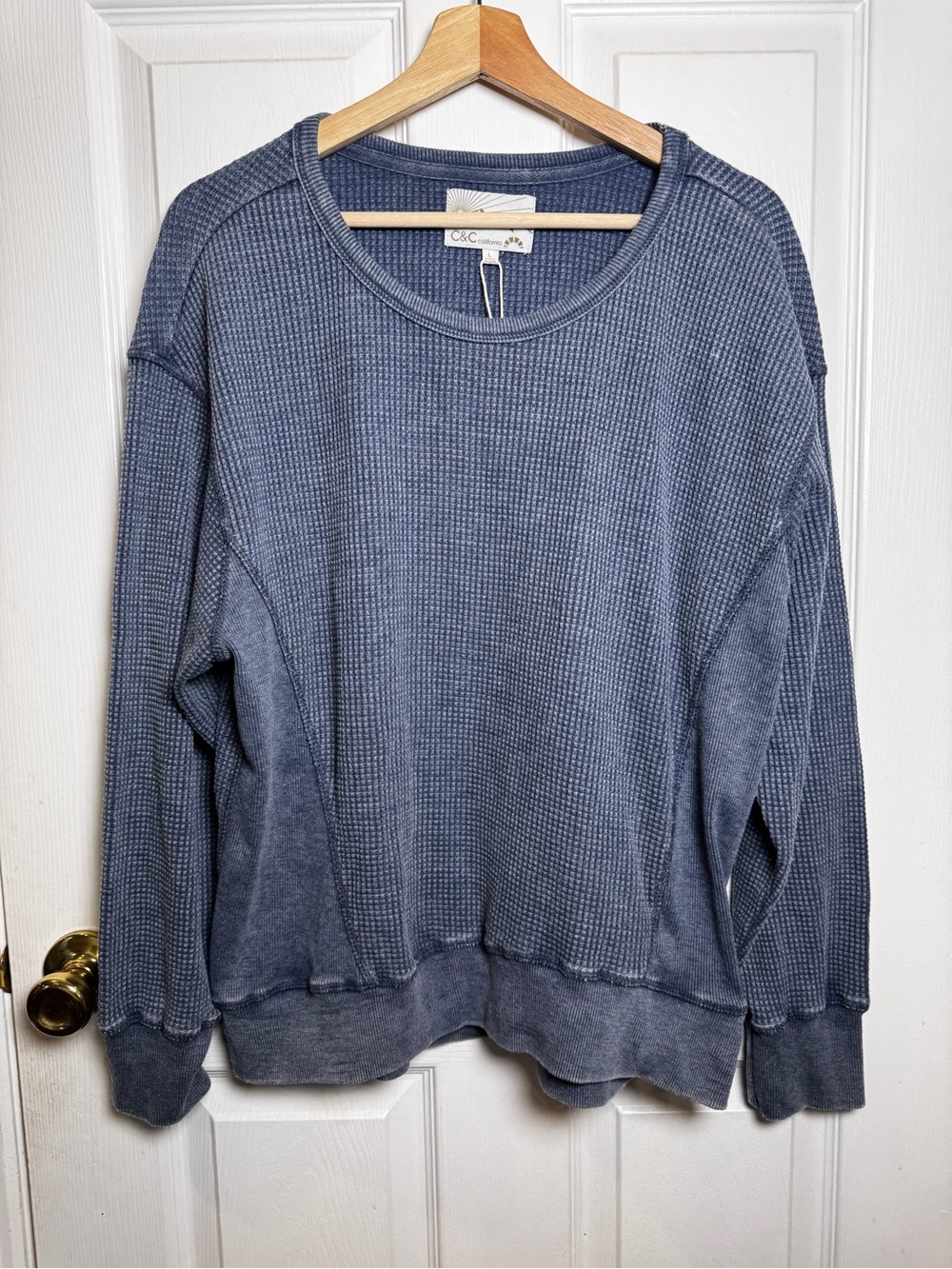 C&C California NWT Blue Waffle Knit Oversized Pullover Top Size Large